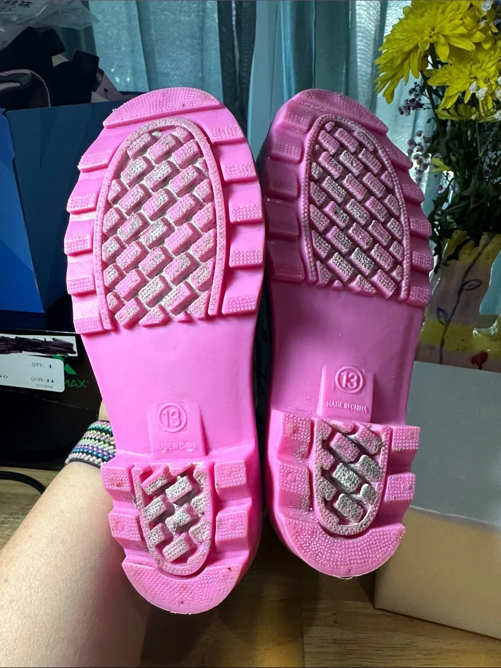 🤩Kids Mint Unicorn Rain Boots with Pink Handles and Soles. 🎁2